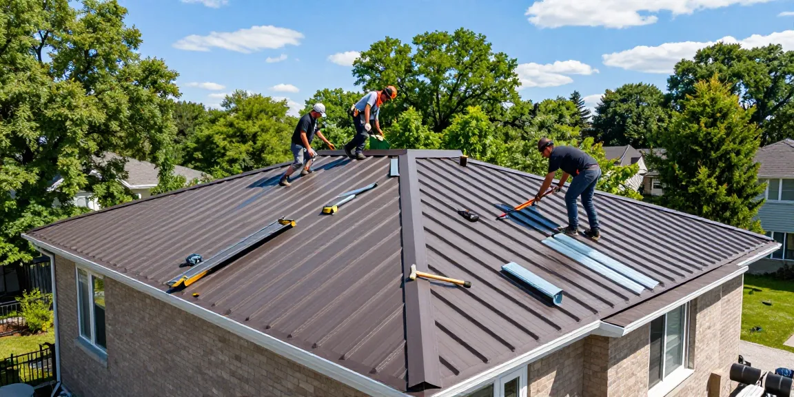 Steel roofing Ontario installation in Toronto home with professional team at work.