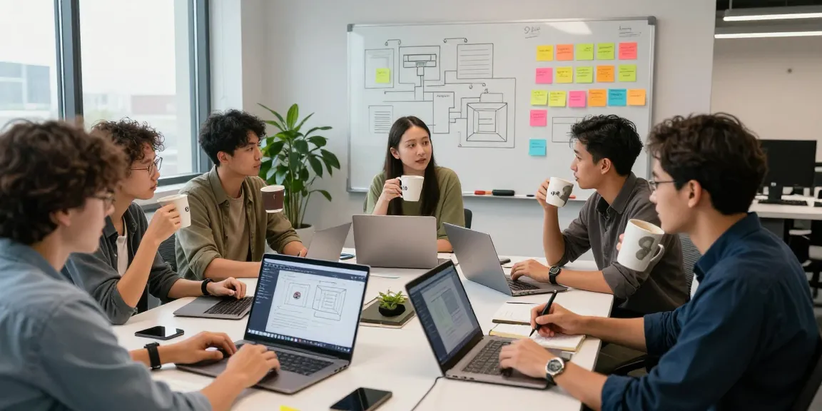 Team collaborating in a modern workspace at the WPS Official Website for innovative software development.