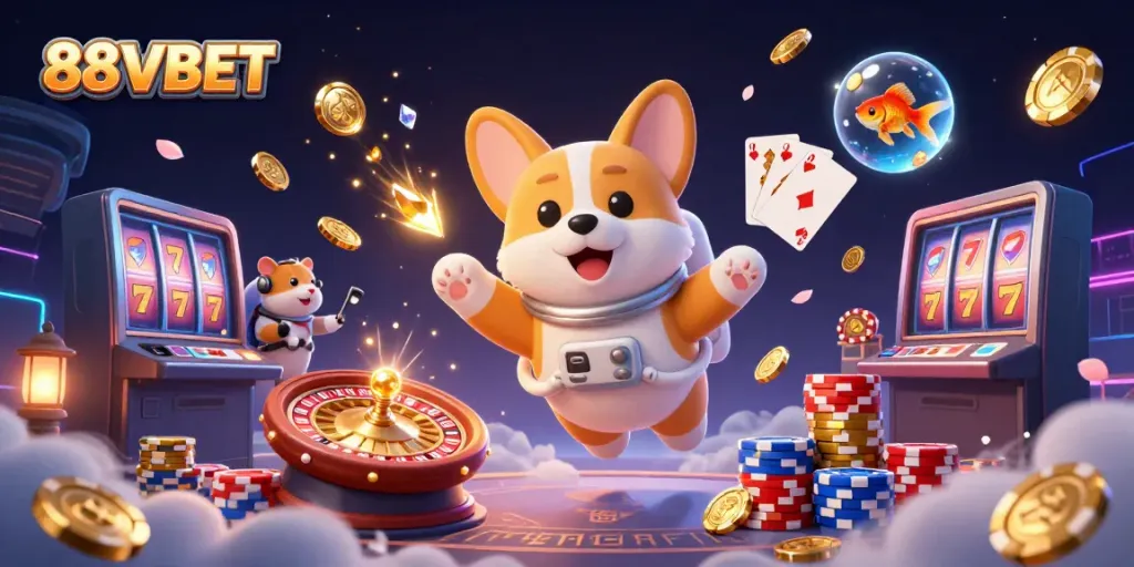Experience the excitement at 88VBET with floating coins and lively gaming action.