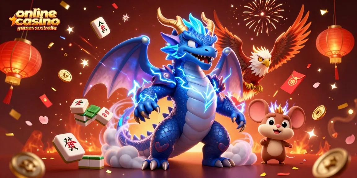 Engage with online casino games Australia featuring vibrant dragons and festive elements.